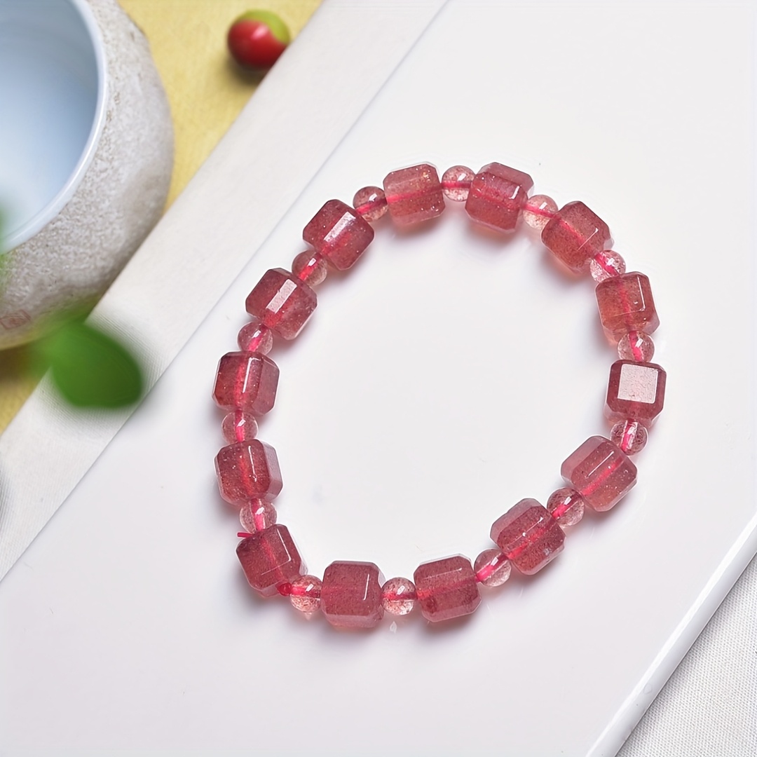 Strawberry Quartz Square Bead Bracelet - Boho Style